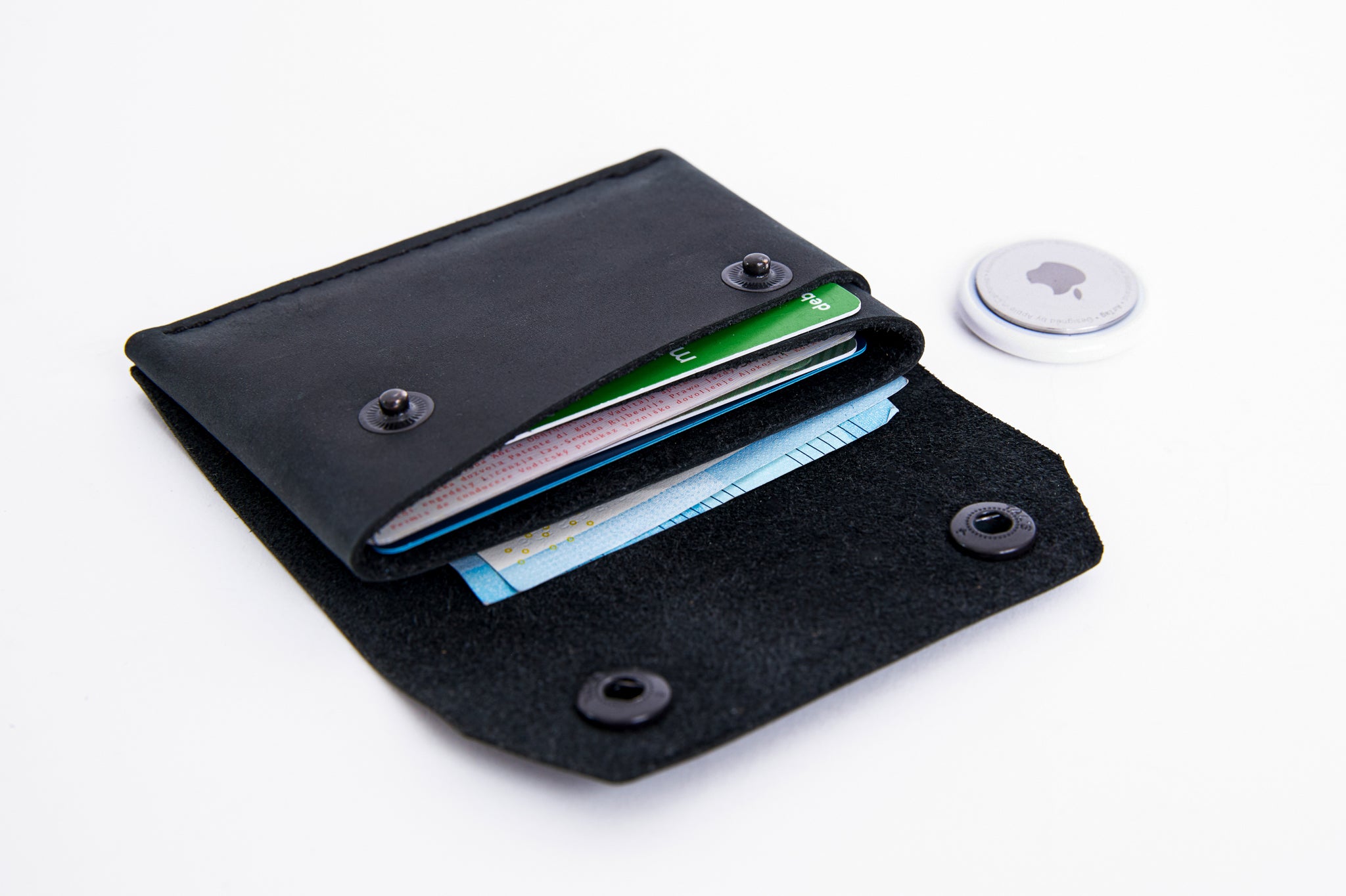 Apple AirTag leather wallet card holder black
