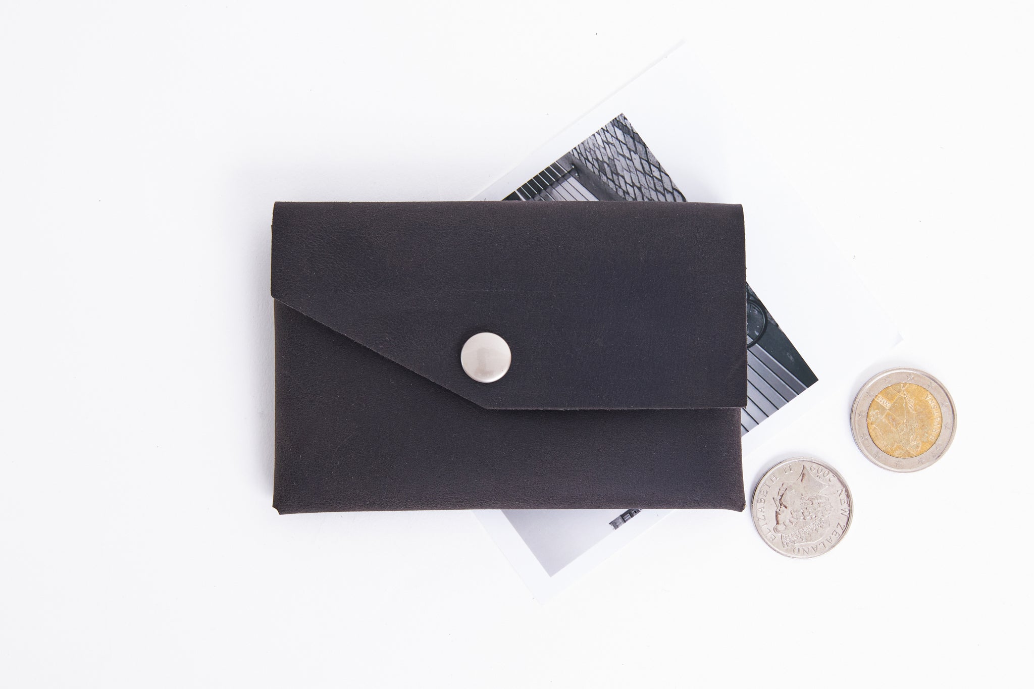 Mini leather wallet grey color