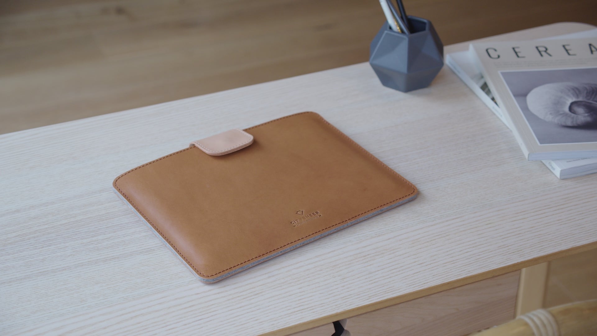 Full grain leather iPad sleeve cover with Apple Pencil Holder. Slim Protective iPad Sleeve.