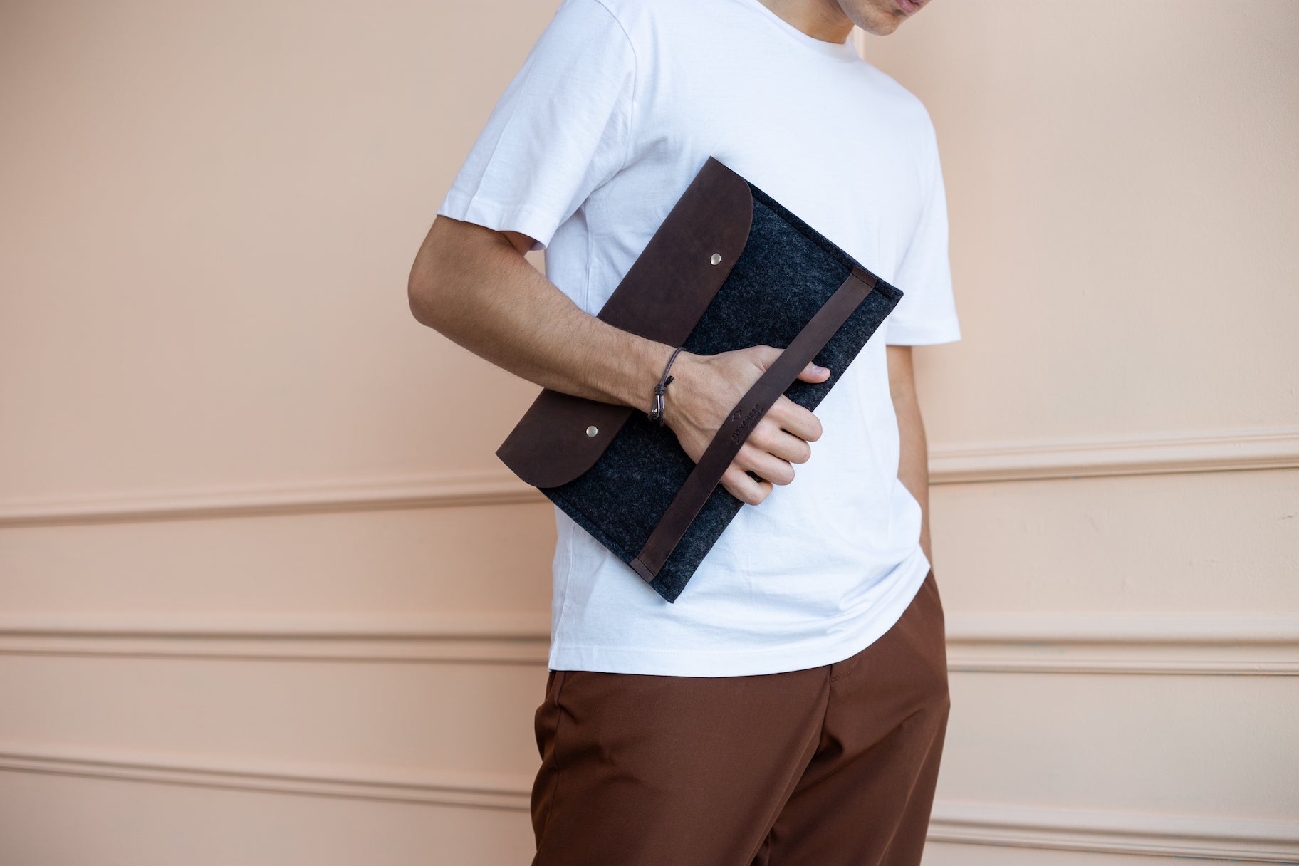 iPad wool felt and leather case made from full grain crazy horse leather. Top protection and style.