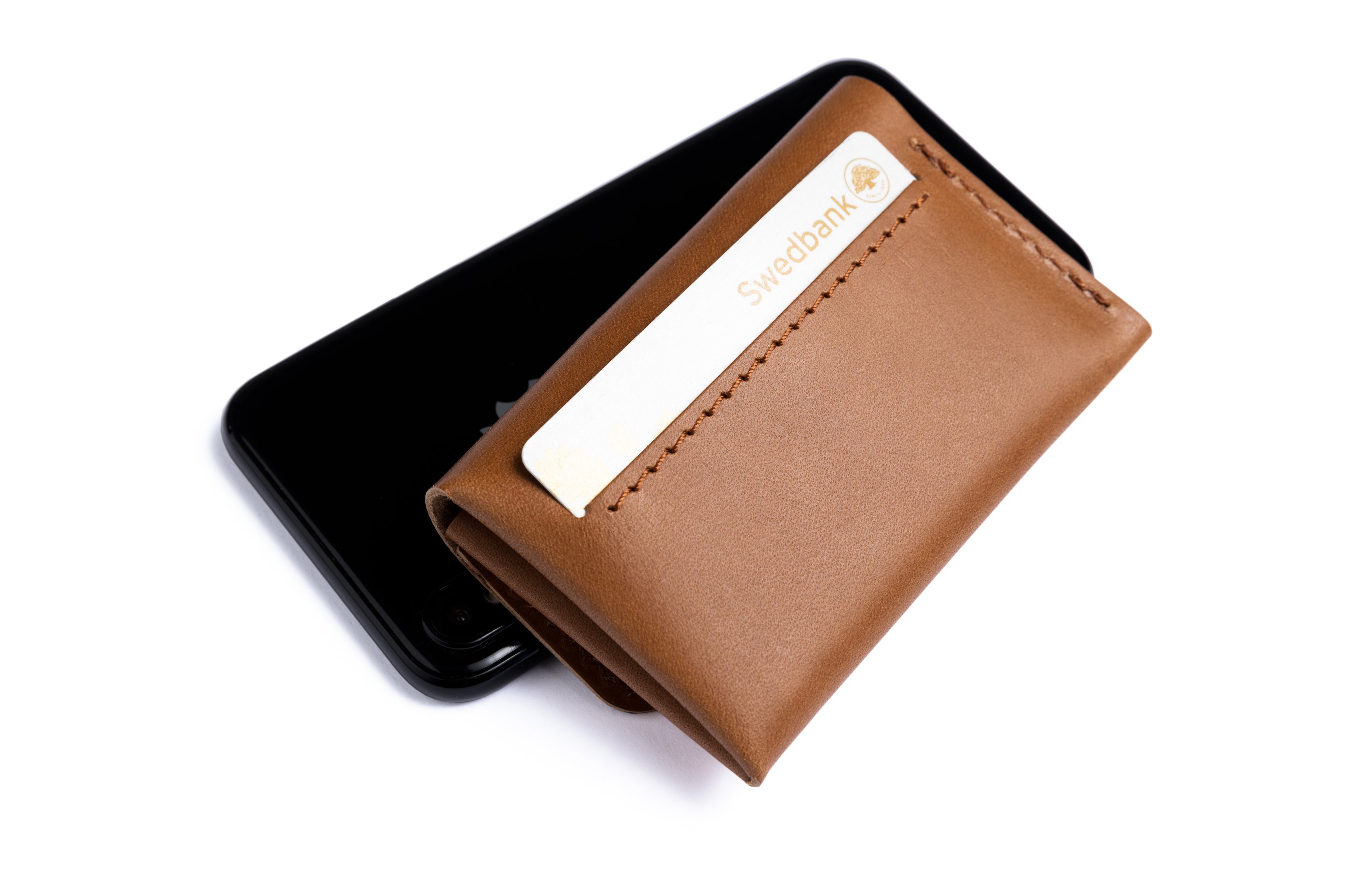Minimalist Leather wallets for cards, coins and few folded bills, leather gains patina with time.