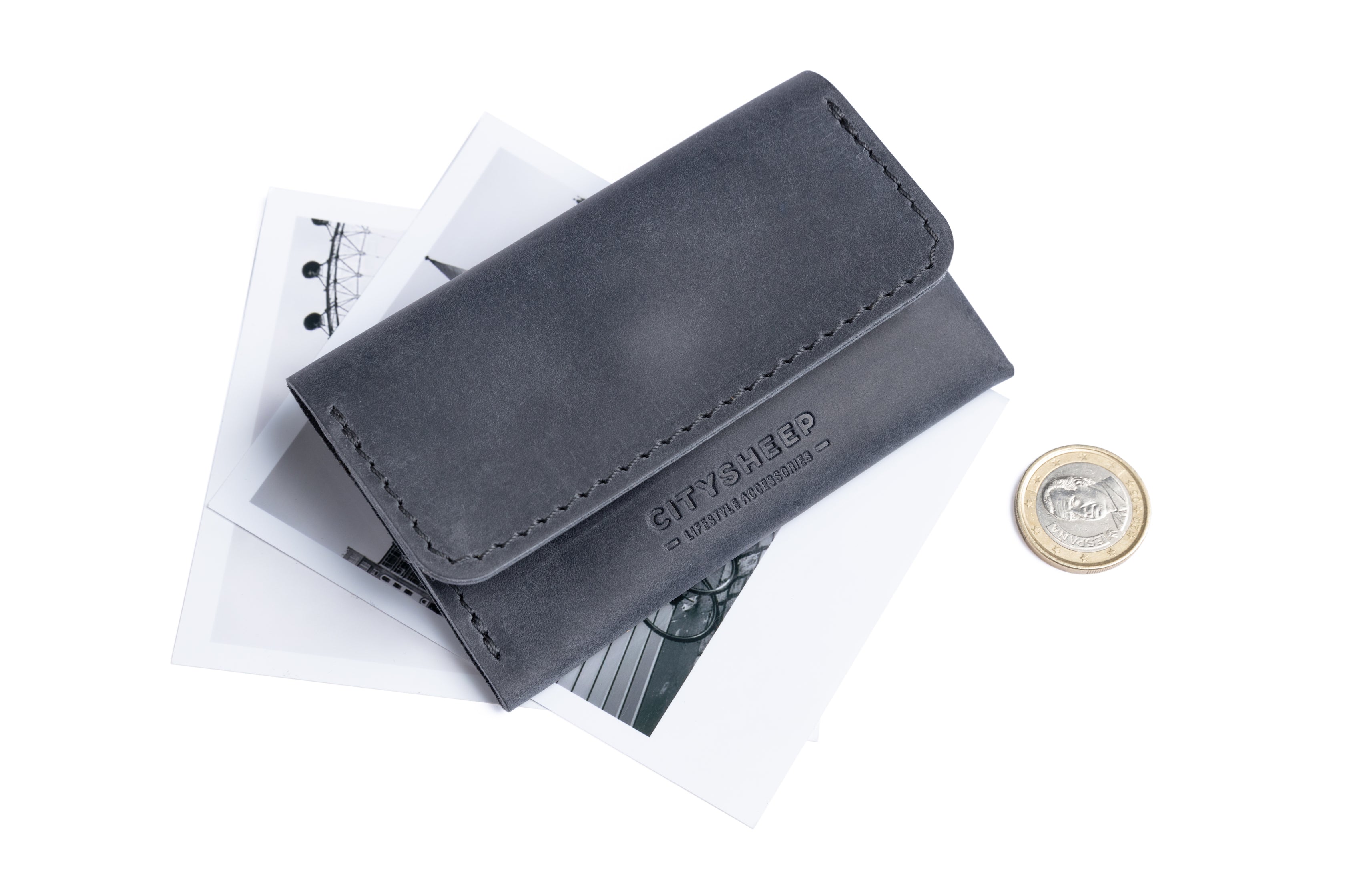 Mini Wallet for women and men, made from full grain leather Scandinavian grey colour.