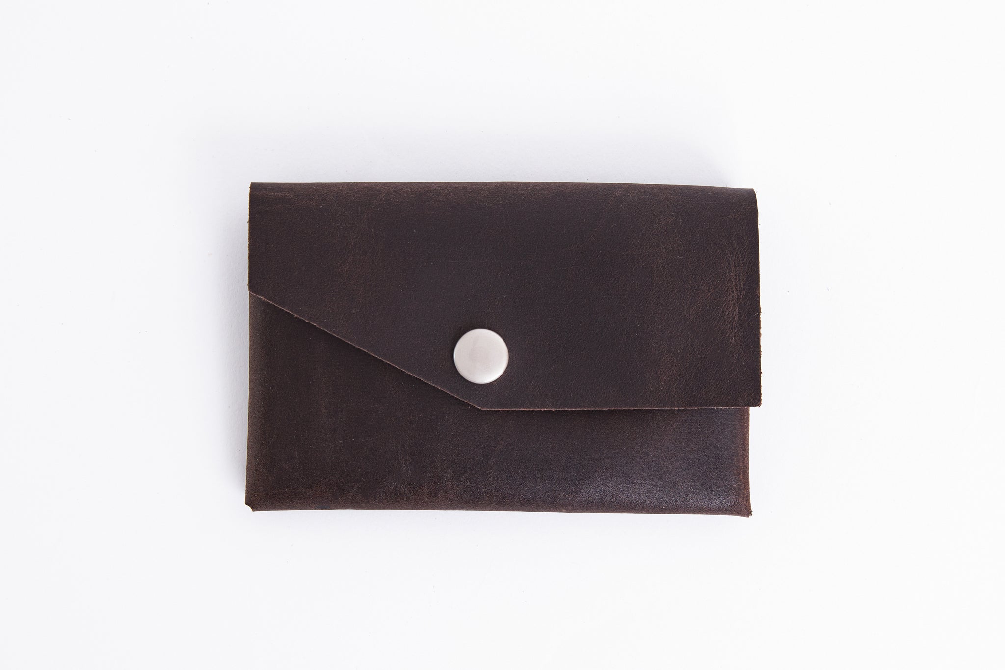 Small leather card holder wallet with pocket for coins brown leather