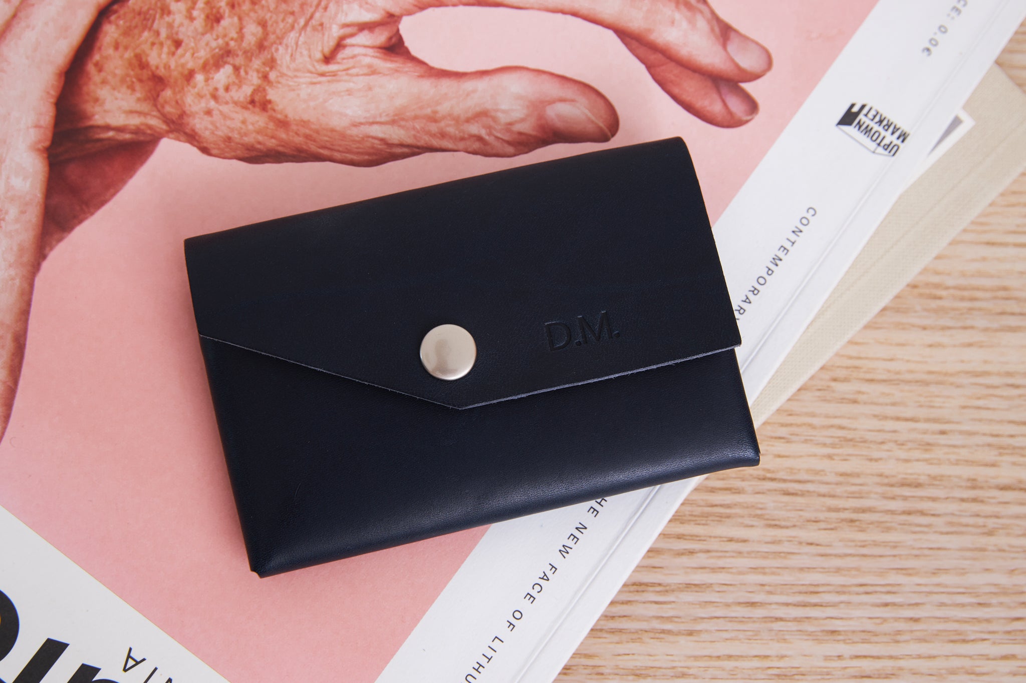 Leather card holder wallet with pocket for coins personalized