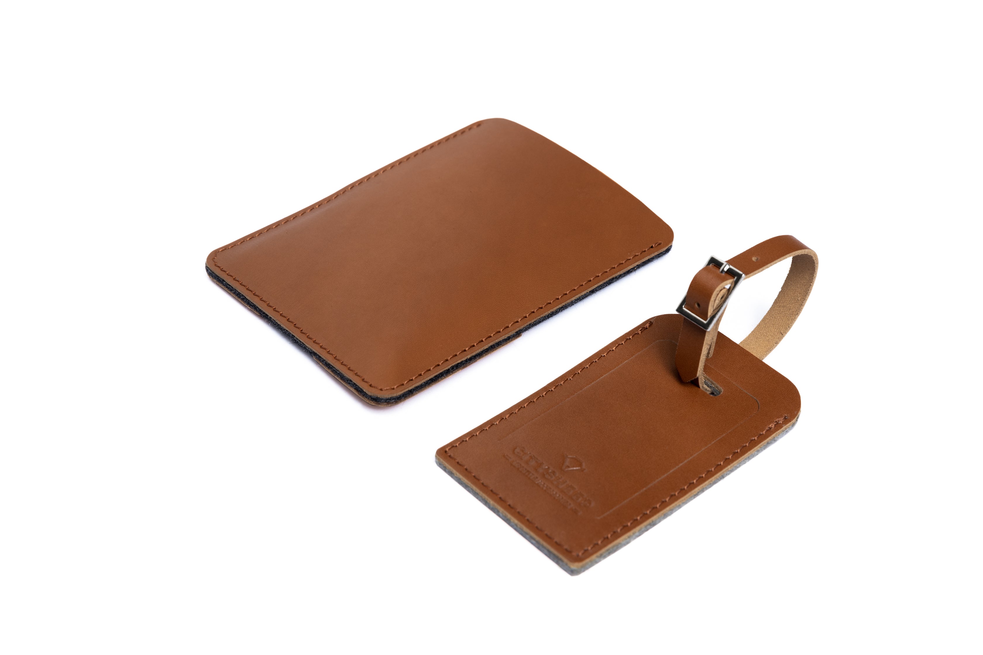 Slim leather passport and ID cards holder and luggage tag 