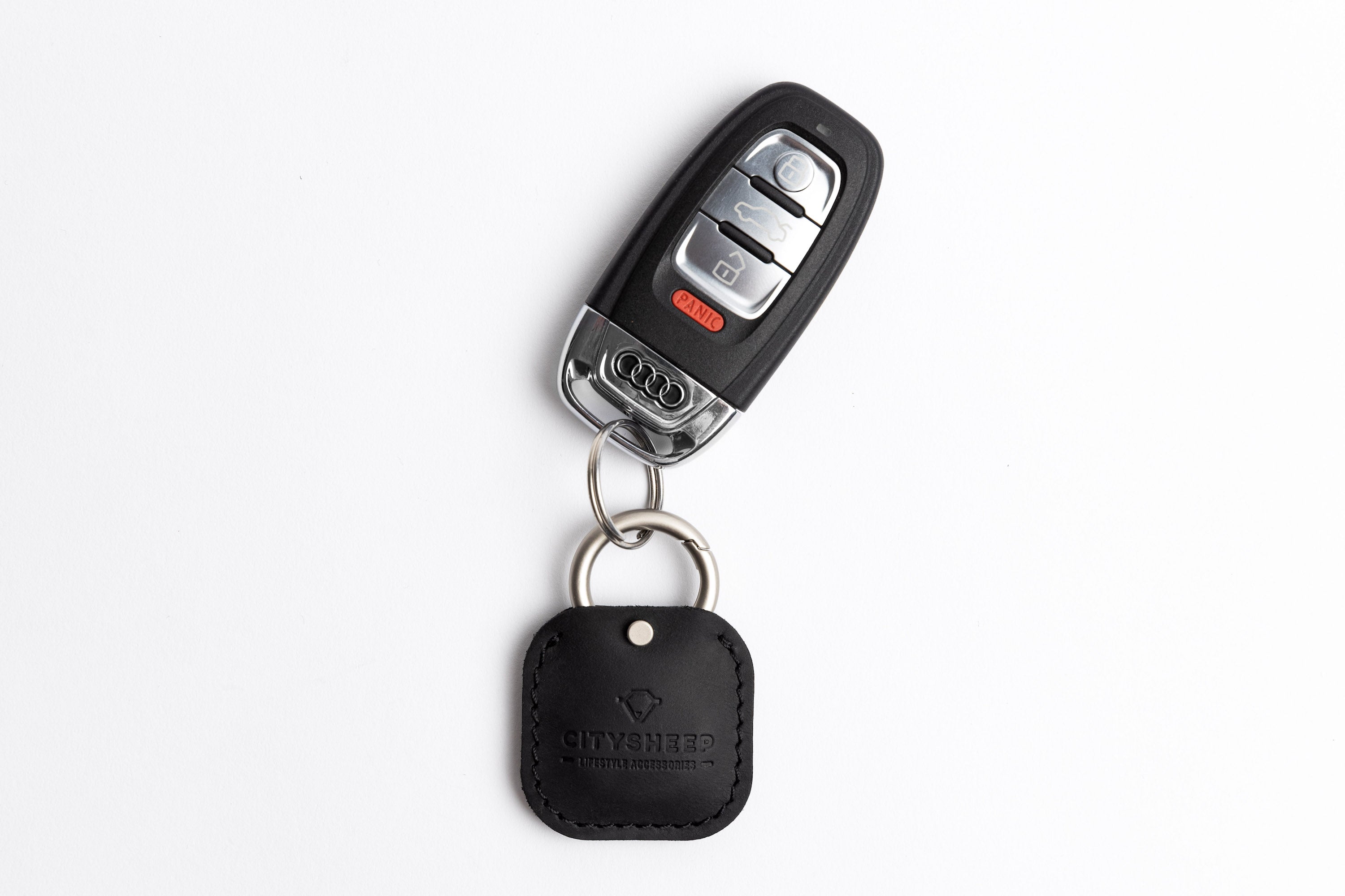 Handcrafted leather AirTag holder black color