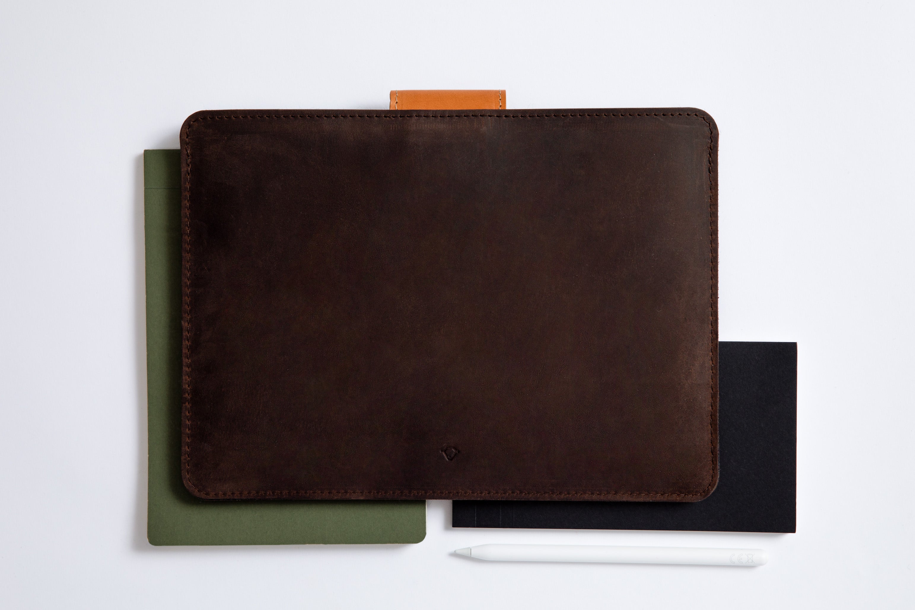 Protective iPad leather case sleeve made from full grain leather with loop for Apple pencil and magnetic closure