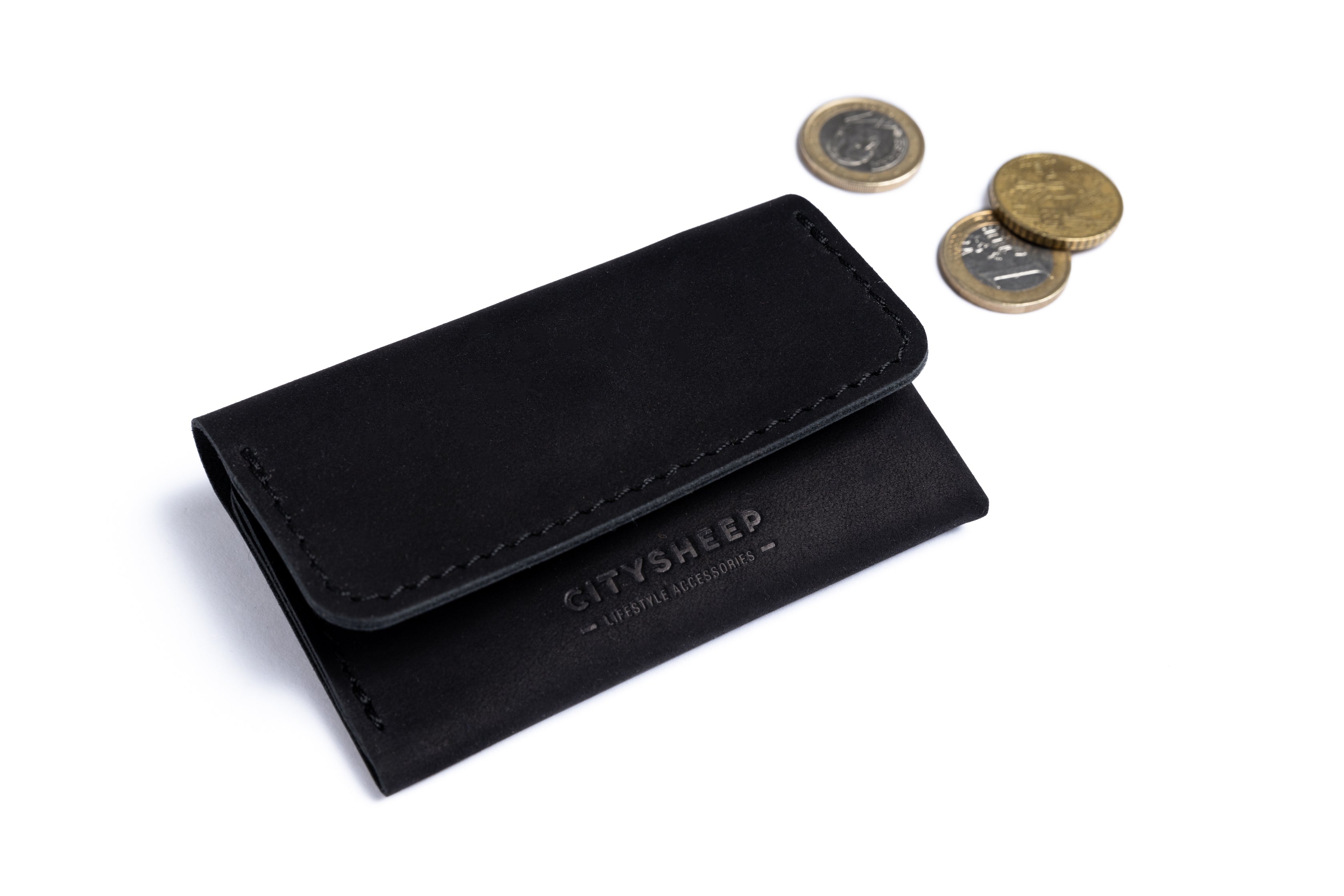 Black leather small wallet for men and women