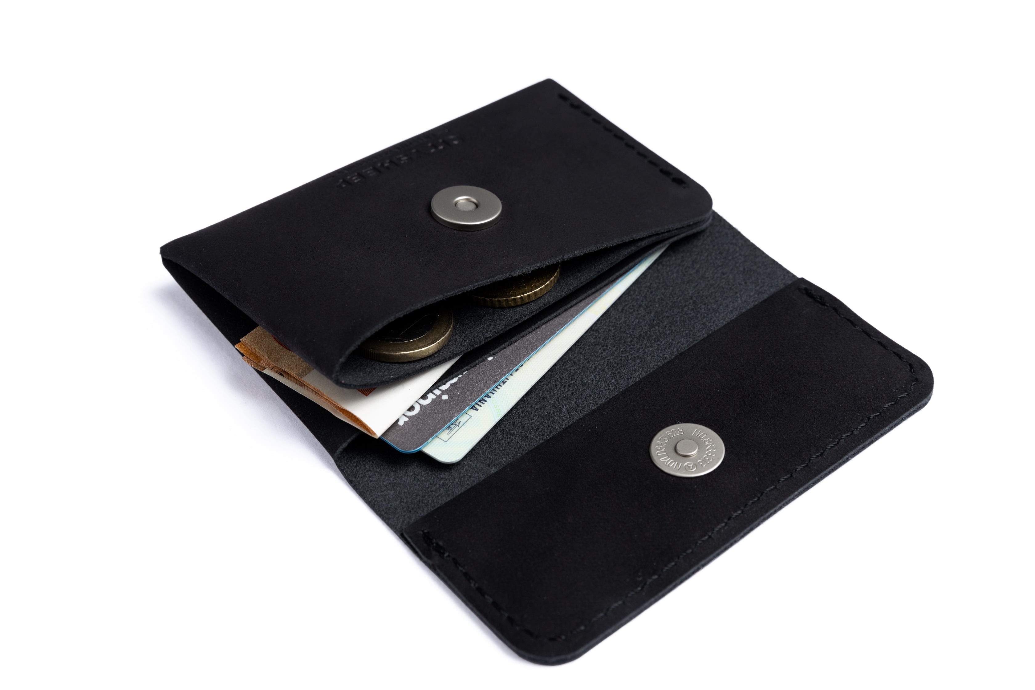 Black full grain leather wallet mini size